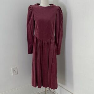 Vintage Laura Ashley Dusty Rose Cotton Velvet Midi Dress Size 10